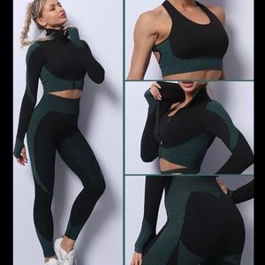3-Piece Activewear Yoga Leggings Sports Bra Sweater Set